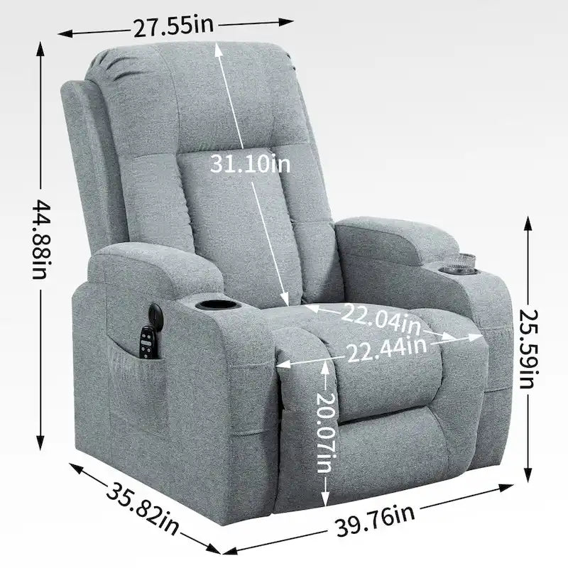 Poltrona reclinabile Power Lift, poltrona massaggiante moderna a motore singolo con riscaldamento lombare, porta di ricarica USB, portabicchieri