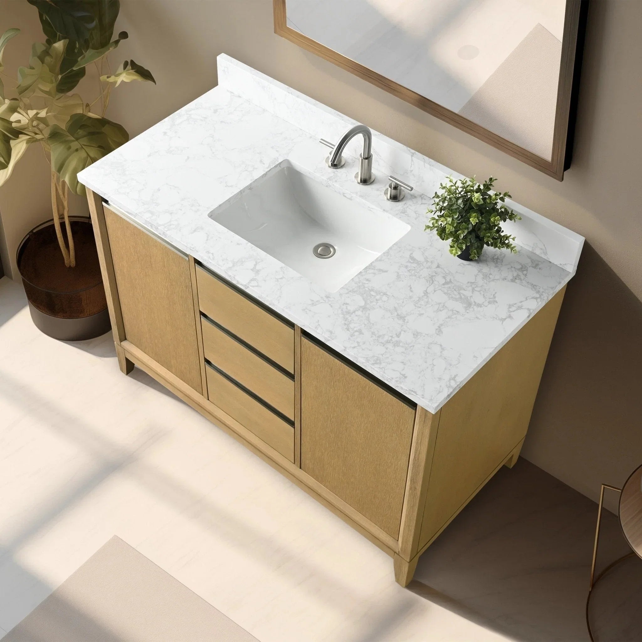 Mobile da Bagno Vanity Art con Lavabo in Ceramica e Top in Marmo Ricomposto