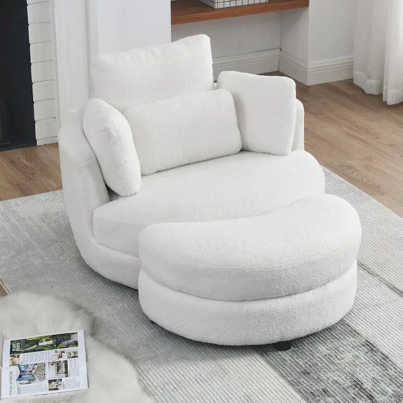Poltrona a botte girevole di grandi dimensioni con pouf contenitore a forma di luna
