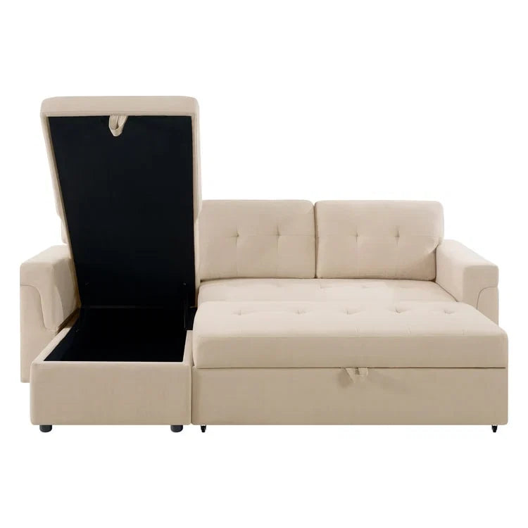 Divano sezionale reversibile con letto estraibile, chaise longue con contenitore nascosto, gambe durevoli,