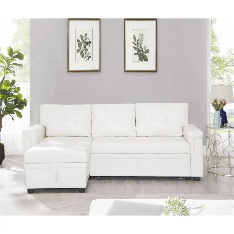 Divano componibile convertibile reversibile con letto estraibile, chaise longue con contenitore nascosto e gambe durevoli