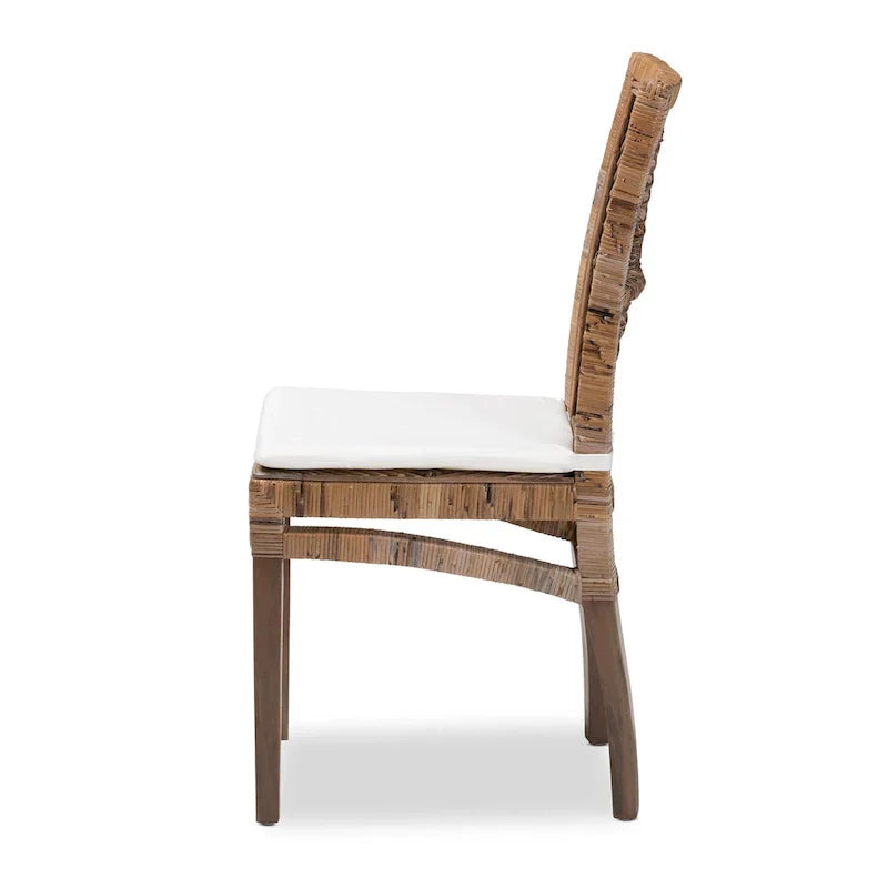 Sedia da pranzo Laluna bohémien moderna in rattan/legno di mogano con cuscino