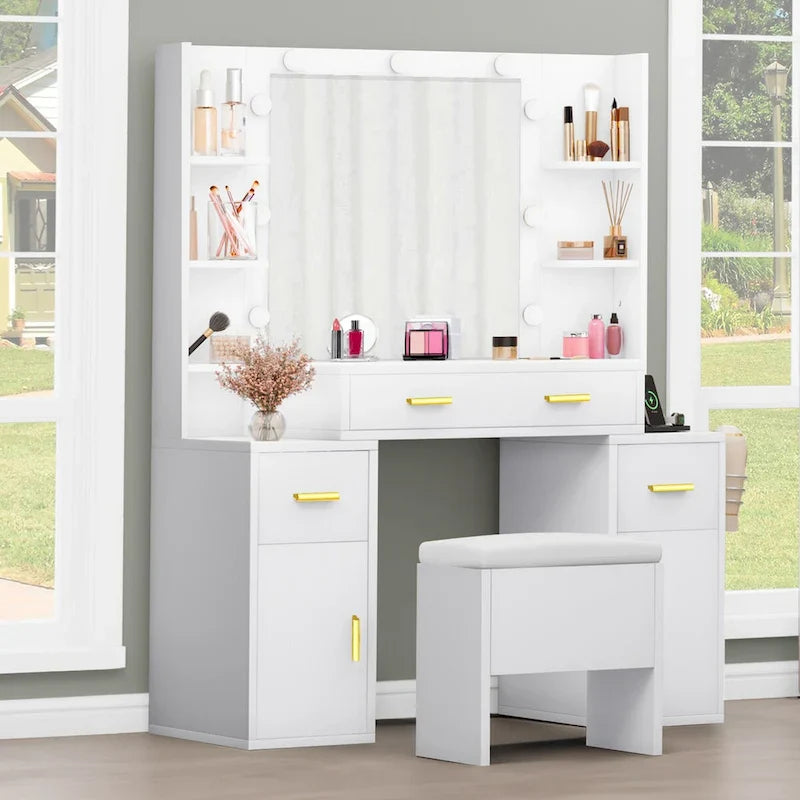 Toeletta con prese incorporate e specchio illuminato, 55,1A x 43,3L x 15,74P
