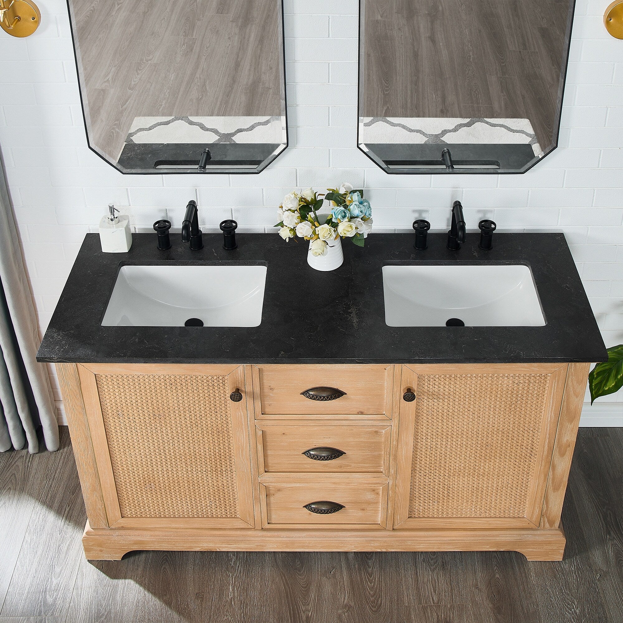 Mobile bagno Hervas con top in marmo naturale senza specchio