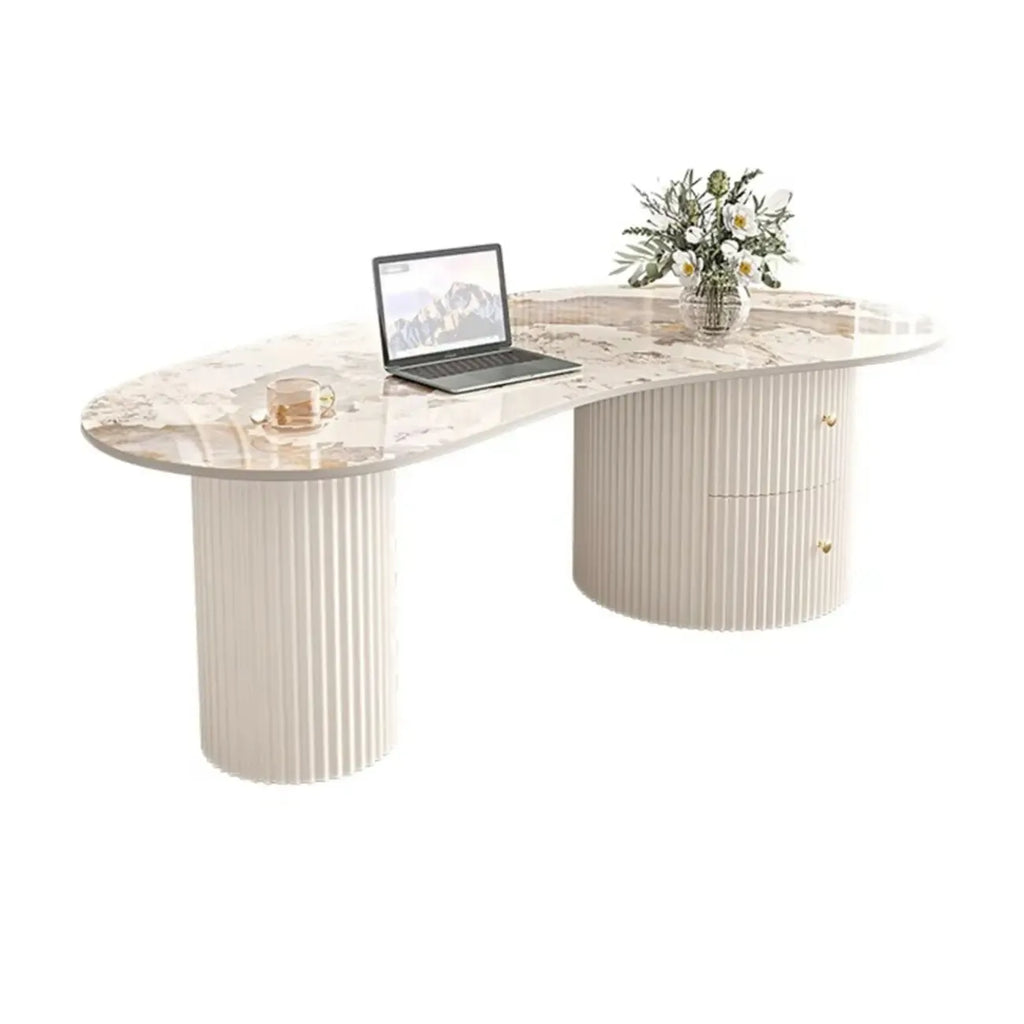 Tavolino da Caffè Ovale Standard Minimalista Bianco con 2 Cassetti