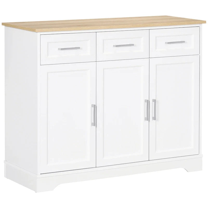 Credenza da Cucina Bianca con 3 Cassetti e Ripiano Regolabile