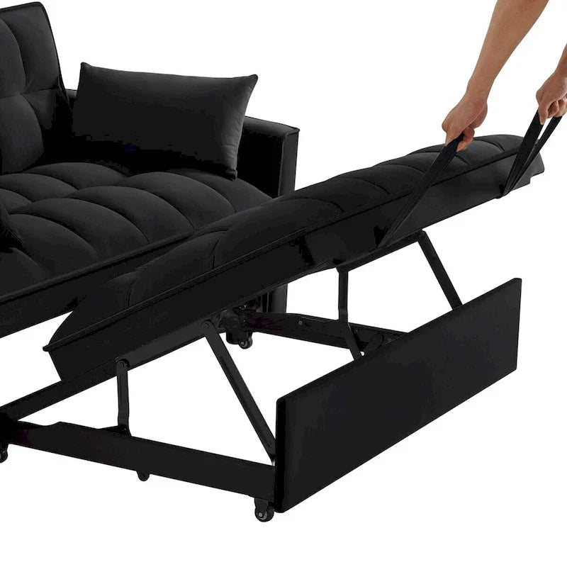 Divano letto a due posti 4 in 1 con braccioli e tasche portaoggetti, divano letto estraibile multifunzionale trapuntato con schienale regolabile