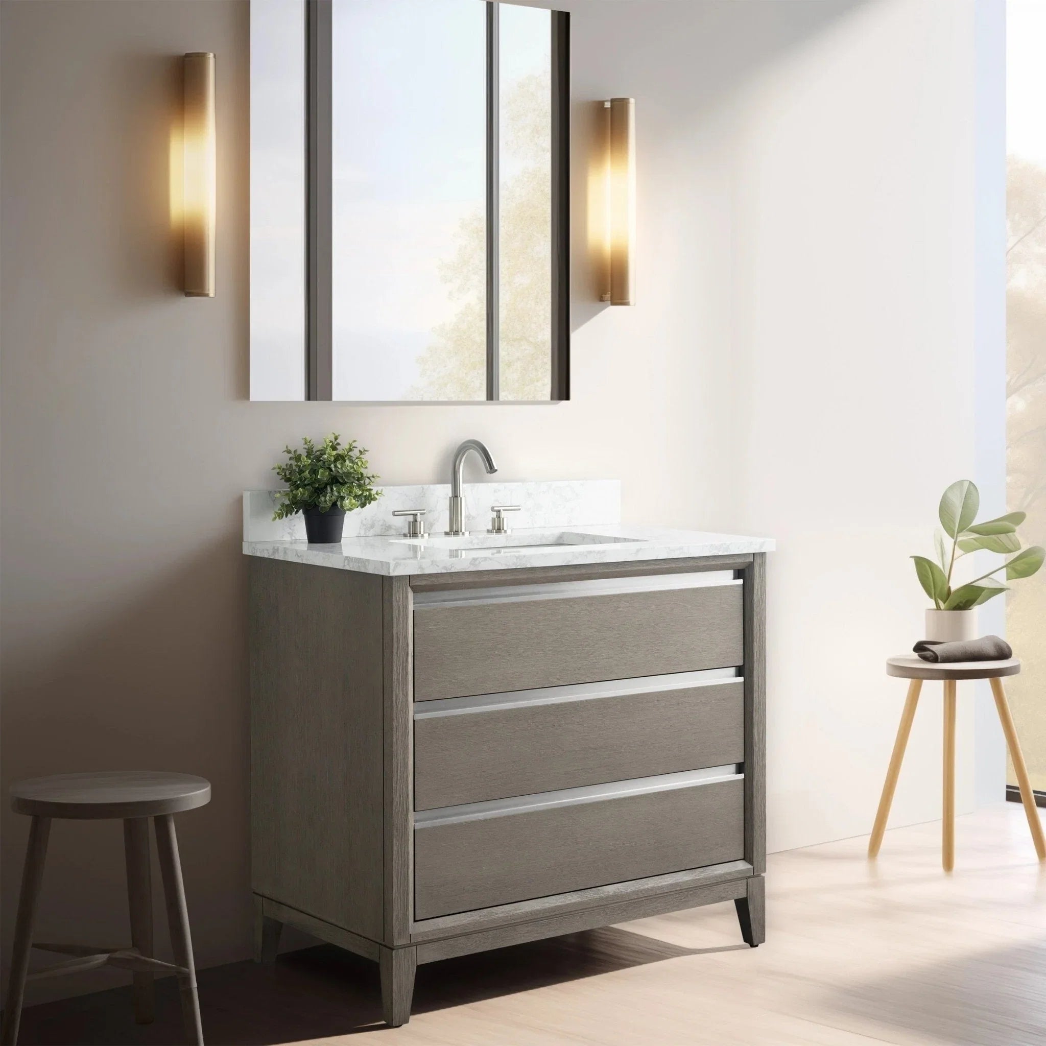 Mobile da Bagno Vanity Art con Lavabo in Ceramica e Top in Marmo Ricomposto
