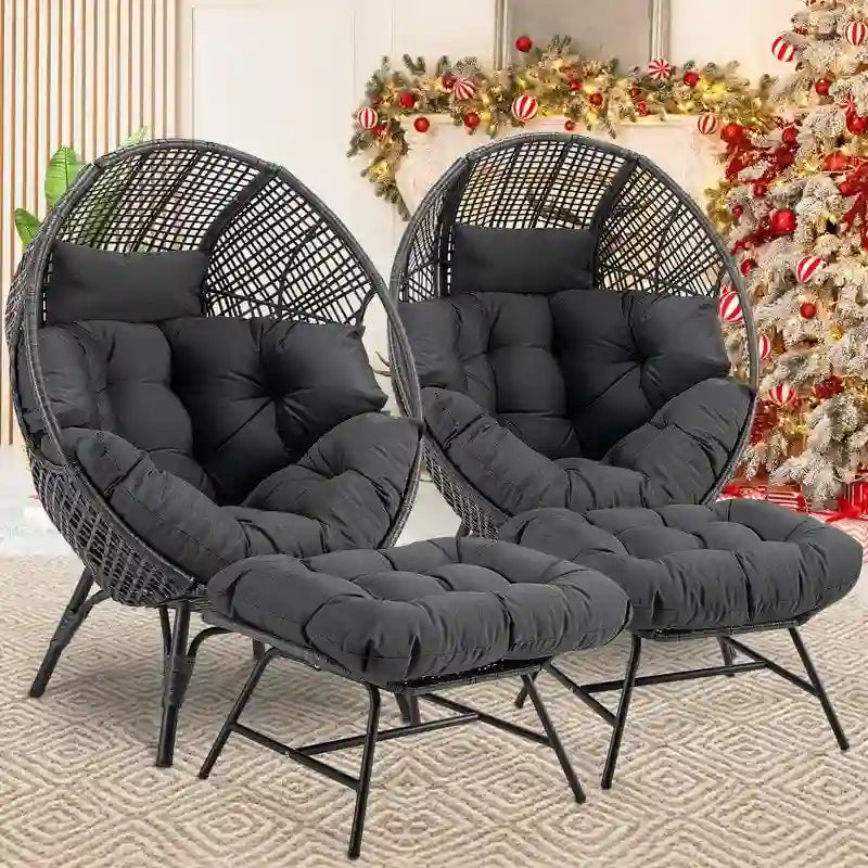 Sedia a Uovo da Interno FINCATI, Sedia a Uovo da Esterno da 440 libbre, Sedia a Uovo Oversize con Ottomana, Sedia a Uovo di Lusso Accogliente con Poggiapiedi