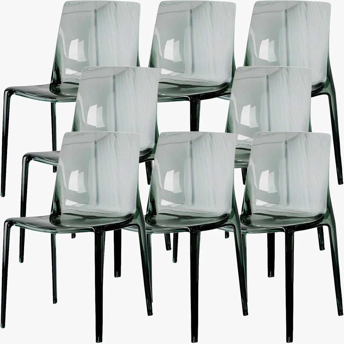 Sedia da pranzo in acrilico color ambra senza braccioli e con schienale basso