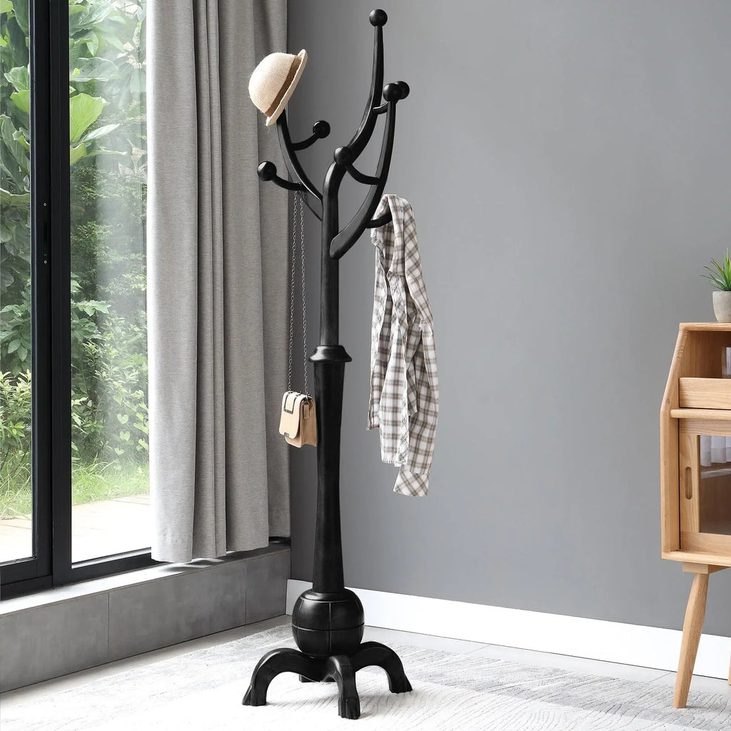 Appendiabiti da terra "ramo d'albero" in legno di gomma con 8 ganci - 24,5L x 70,87H