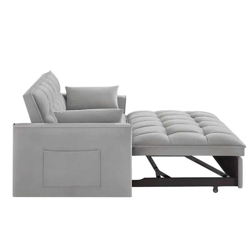 Divano letto a due posti 4 in 1 con braccioli e tasche portaoggetti, divano letto estraibile multifunzionale trapuntato con schienale regolabile