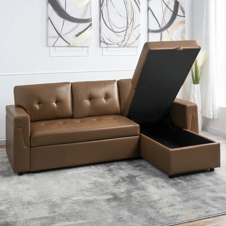 Divano sezionale reversibile con letto estraibile, chaise longue con contenitore nascosto, gambe durevoli,