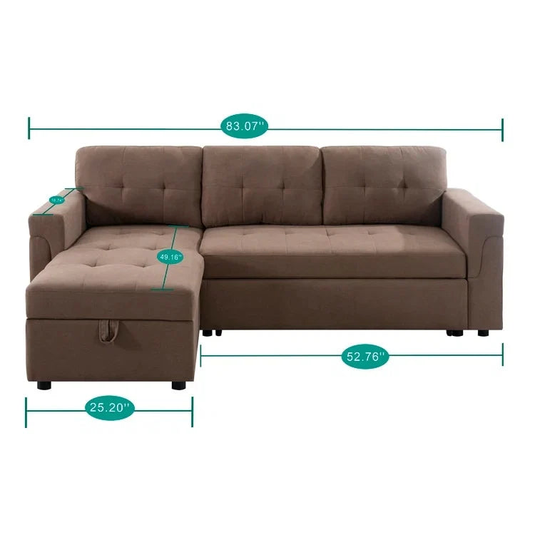 Divano sezionale reversibile con letto estraibile, chaise longue con contenitore nascosto, gambe durevoli,