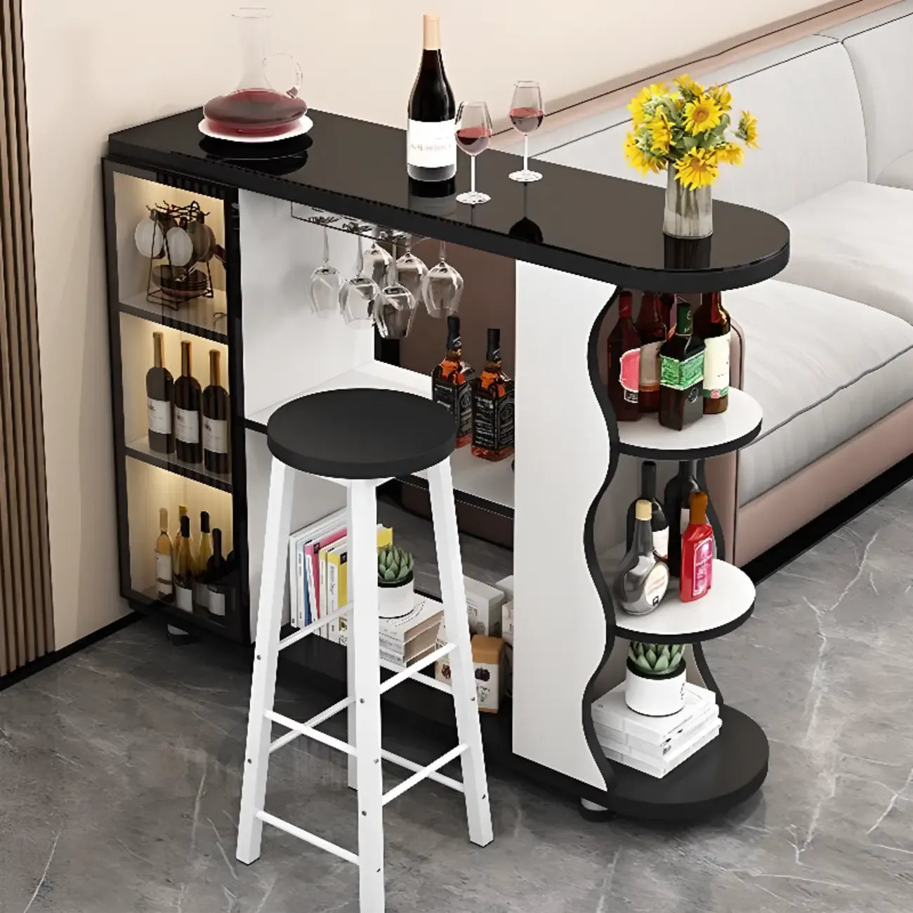Tavolo da bar a forma libera con top in pietra moderna e contenitore per bar domestici