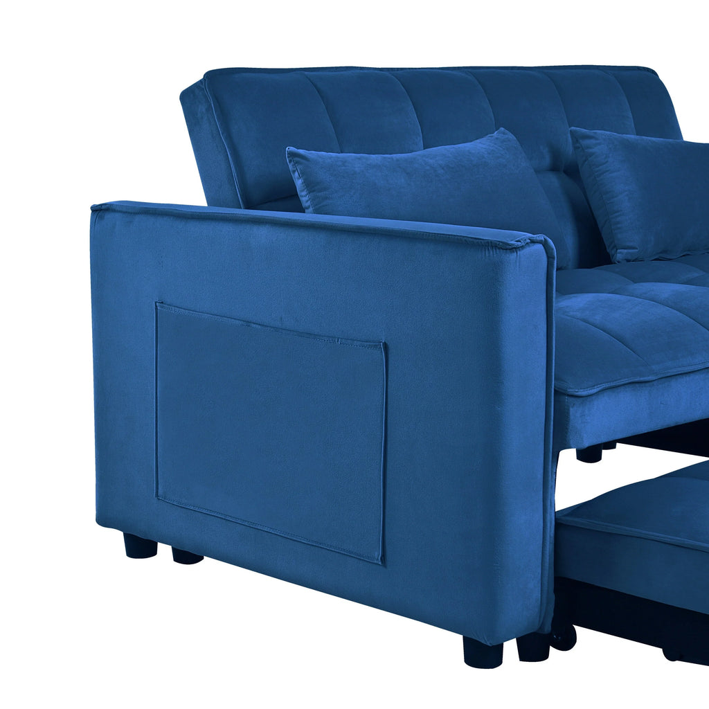 Moderno divano letto estraibile, divano letto 3-in-1 con schienale regolabile, divanetto in velluto, cuscini e tasche laterali