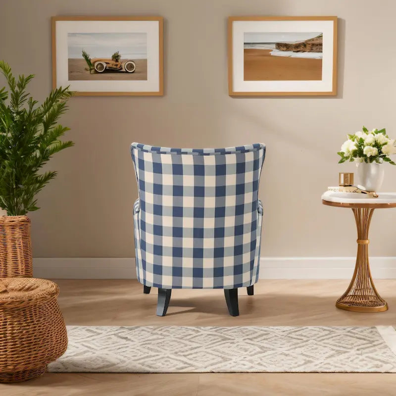 Poltrona imbottita schienale alto Modern Retro 30,25" con gambe in legno per soggiorno