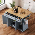 54 - Grande isola cucina con anta a ribalta in legno di gomma, carrello da cucina scorrevole con texture in rilievo su 4 ruote con 4 ante e 3 cassetti