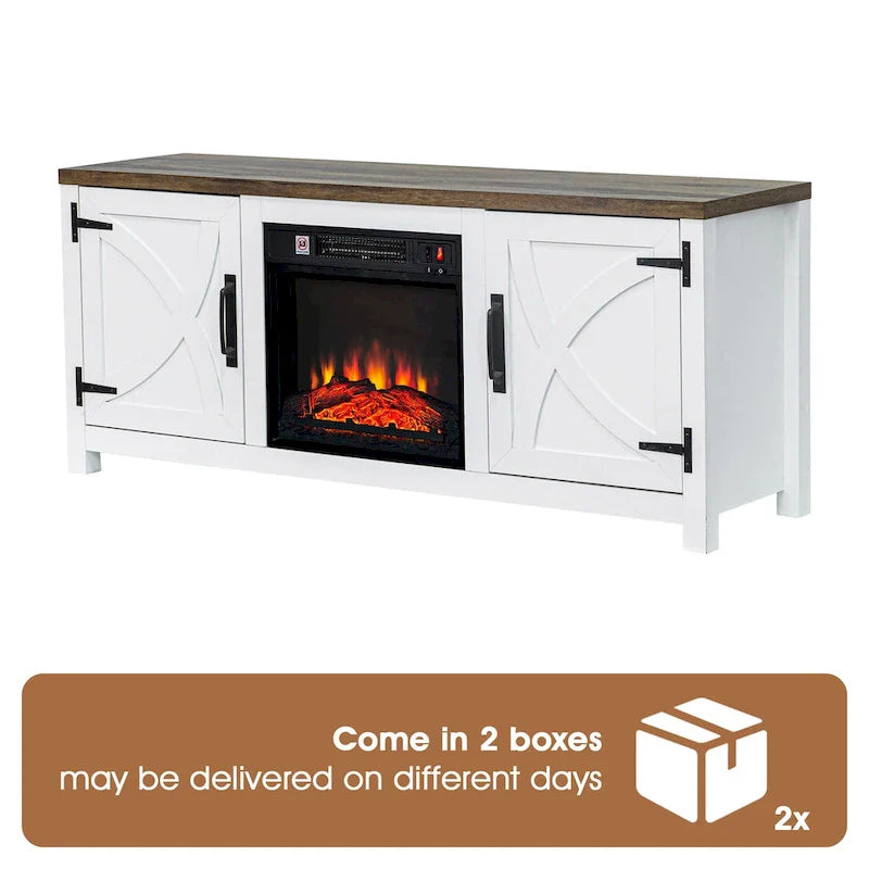 58 Mobile TV da fattoria con caminetto elettrico, Tavolo consolle per TV fino a 65 pollici