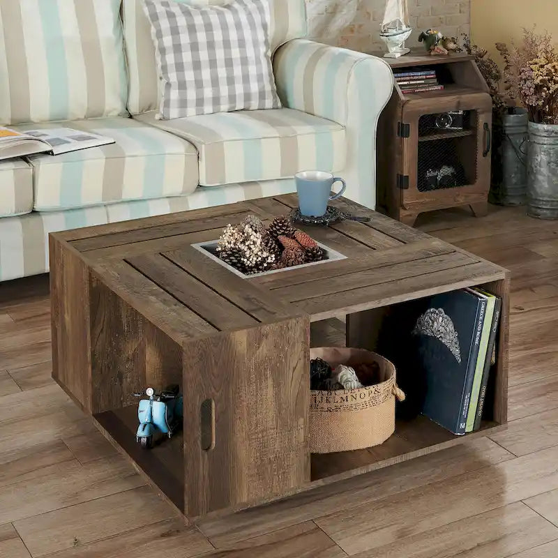 Tavolino da Caffè Mobile DH BASIC in Rovere Rustico da 32 pollici con Ripiano Aperto di Denhour