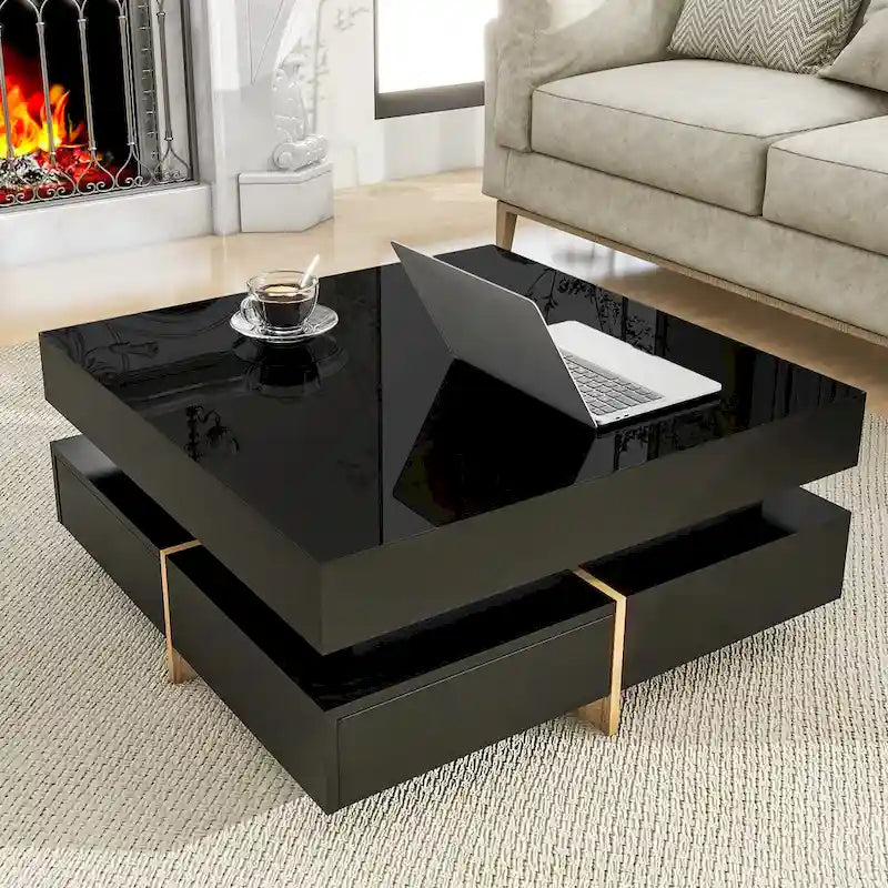 Tavolino Moderno Lucido Con 4 Cassetti - 80 x 80 x 35