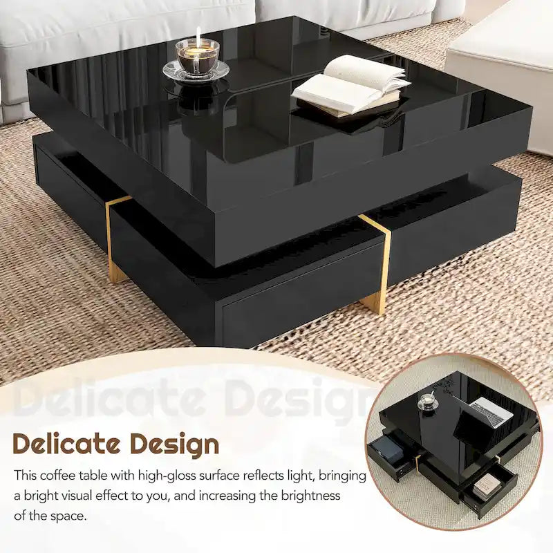 Tavolino Moderno Lucido Con 4 Cassetti - 80 x 80 x 35