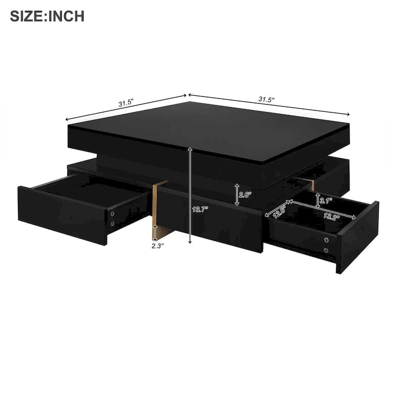 Tavolino Moderno Lucido Con 4 Cassetti - 80 x 80 x 35