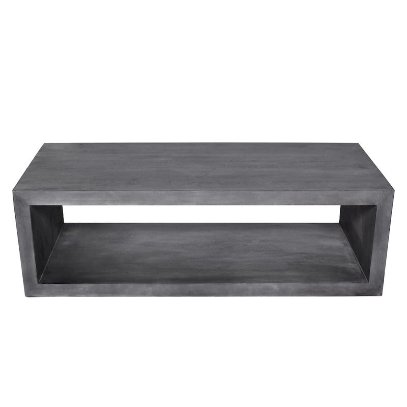Tavolino da caffè in legno Keli da 58 pollici a forma di cubo con ripiano inferiore aperto, grigio antracite