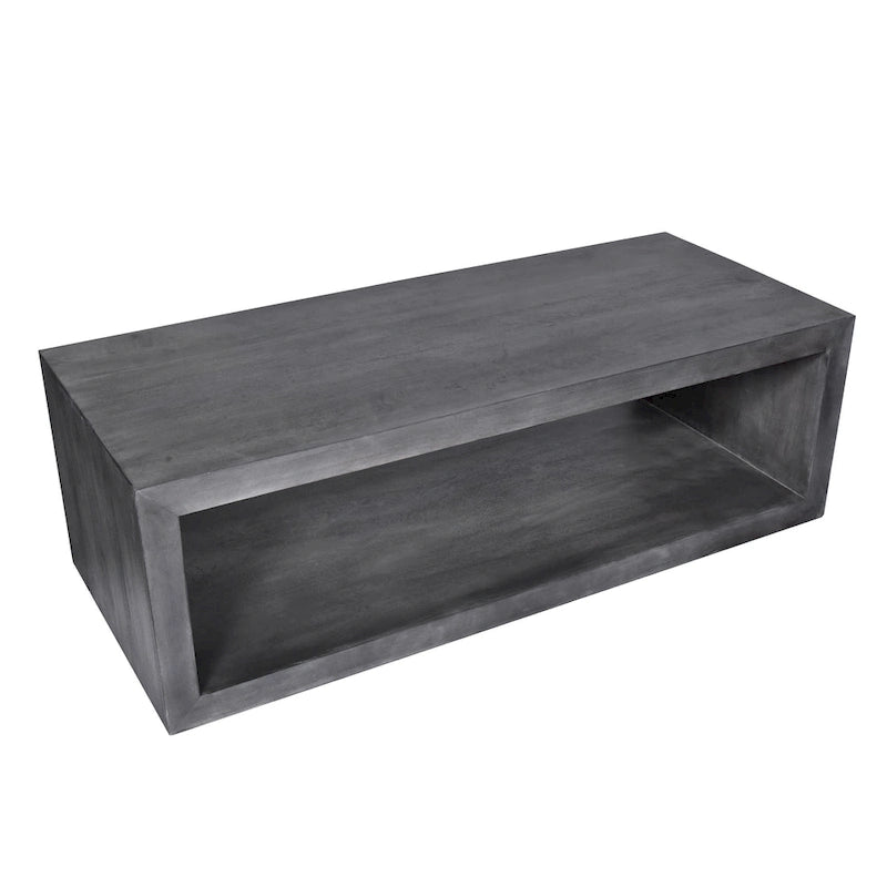 Tavolino da caffè in legno Keli da 58 pollici a forma di cubo con ripiano inferiore aperto, grigio antracite