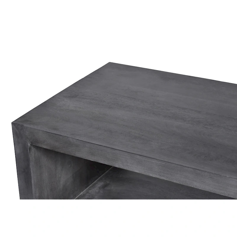 Tavolino da caffè in legno Keli da 58 pollici a forma di cubo con ripiano inferiore aperto, grigio antracite