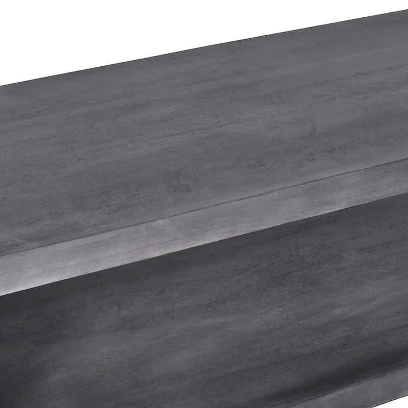 Tavolino da caffè in legno Keli da 58 pollici a forma di cubo con ripiano inferiore aperto, grigio antracite