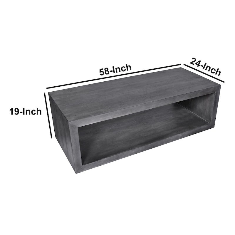 Tavolino da caffè in legno Keli da 58 pollici a forma di cubo con ripiano inferiore aperto, grigio antracite