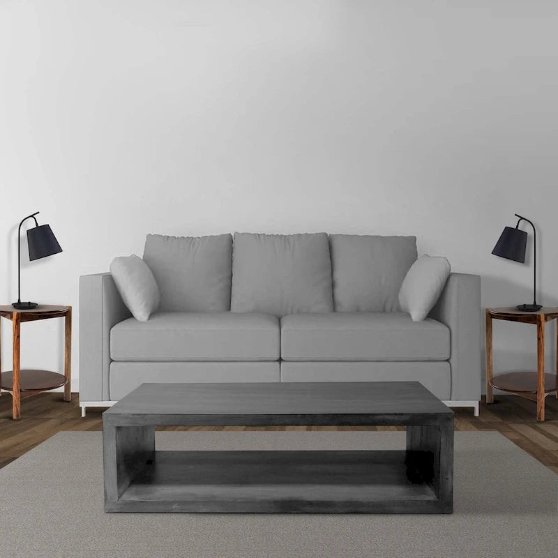 Tavolino da caffè in legno Keli da 58 pollici a forma di cubo con ripiano inferiore aperto, grigio antracite