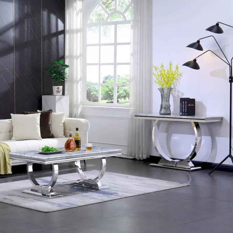 Consolle Moderne con Base a U in Metallo e Piano con Finitura Lucida