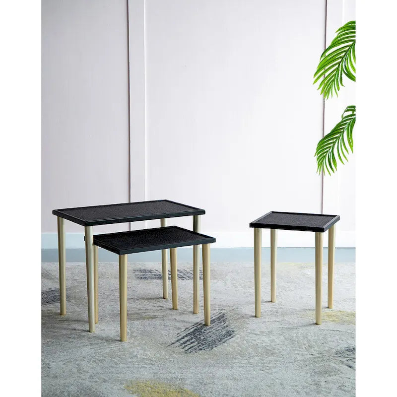 A&B Home Tavolini Nido Bicolore - Set da 3 - Nero/Oro