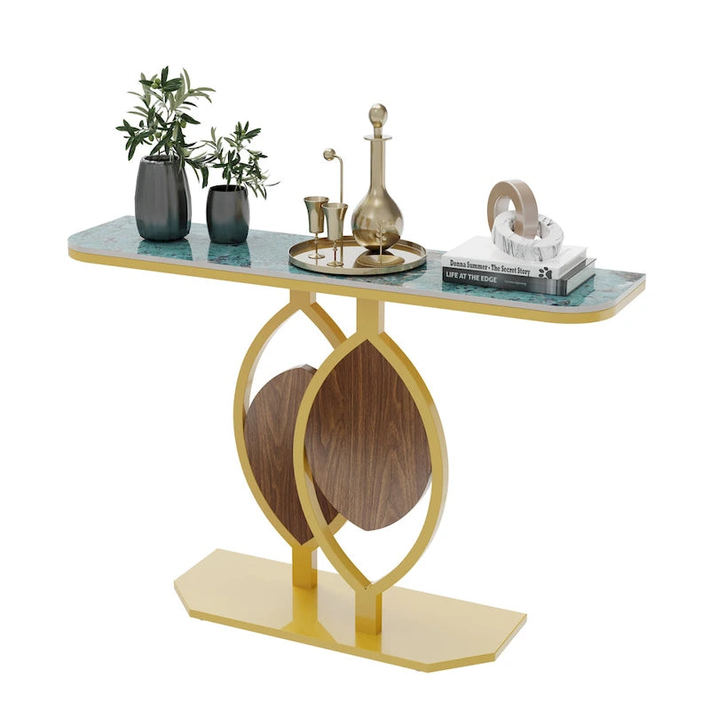 Consolle moderna con ripiano in marmo e base oro per ingresso e soggiorno - 122x30x79 cm