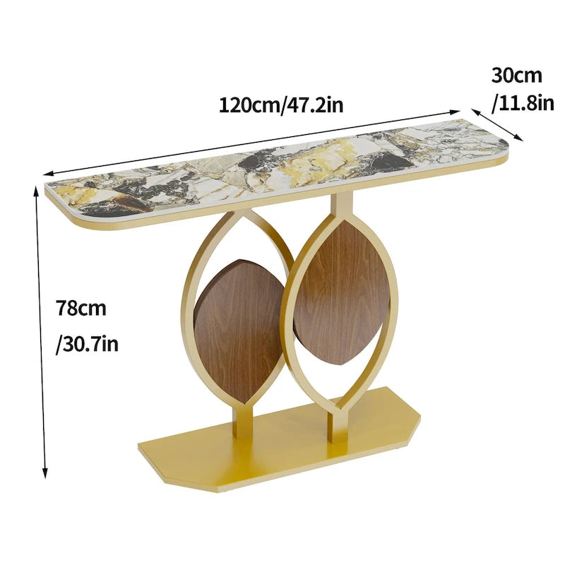 Consolle moderna con ripiano in marmo e base oro per ingresso e soggiorno - 122x30x79 cm
