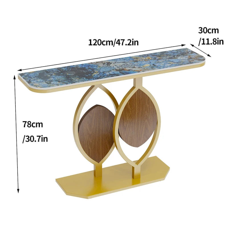 Consolle moderna con ripiano in marmo e base oro per ingresso e soggiorno - 122x30x79 cm