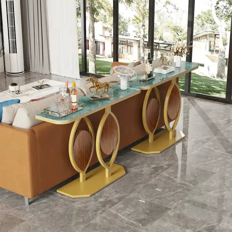 Consolle moderna con ripiano in marmo e base oro per ingresso e soggiorno - 122x30x79 cm