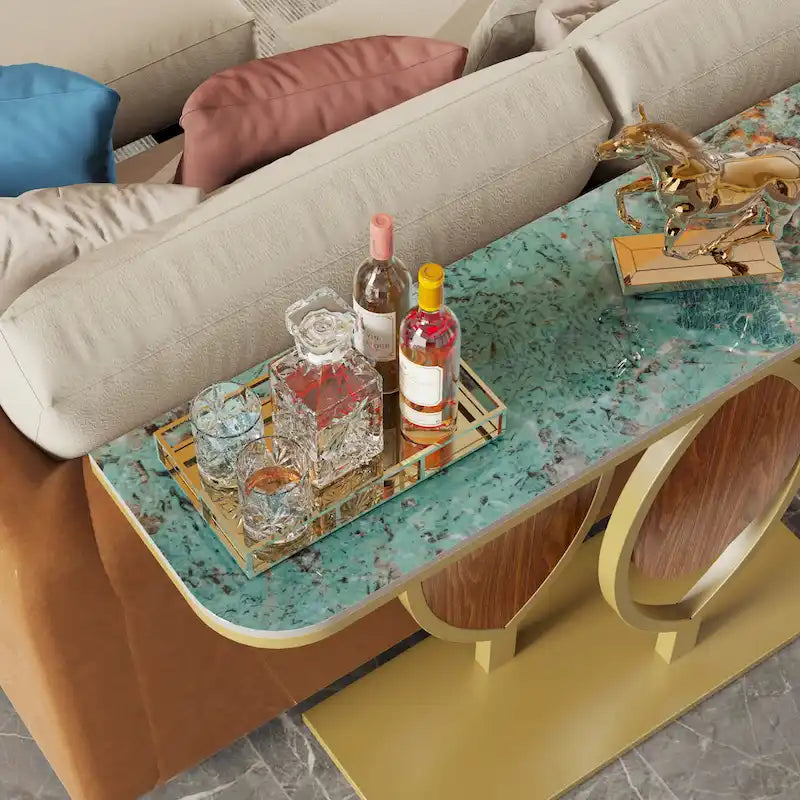 Consolle moderna con ripiano in marmo e base oro per ingresso e soggiorno - 122x30x79 cm