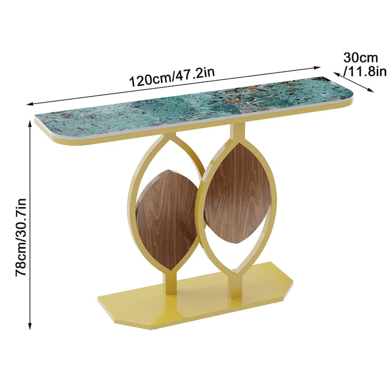 Consolle moderna con ripiano in marmo e base oro per ingresso e soggiorno - 122x30x79 cm
