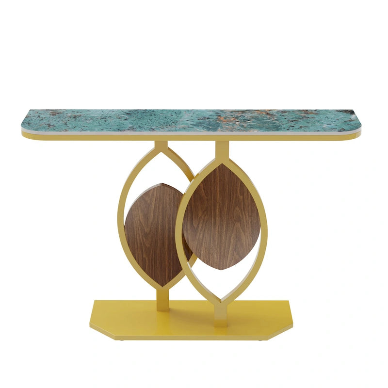 Consolle moderna con ripiano in marmo e base oro per ingresso e soggiorno - 122x30x79 cm