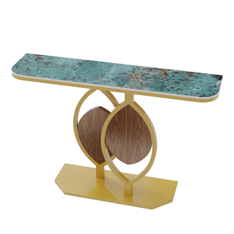 Consolle moderna con ripiano in marmo e base oro per ingresso e soggiorno - 122x30x79 cm