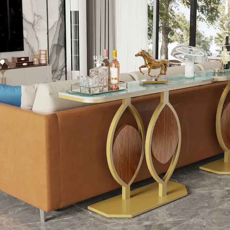 Consolle moderna con ripiano in marmo e base oro per ingresso e soggiorno - 122x30x79 cm