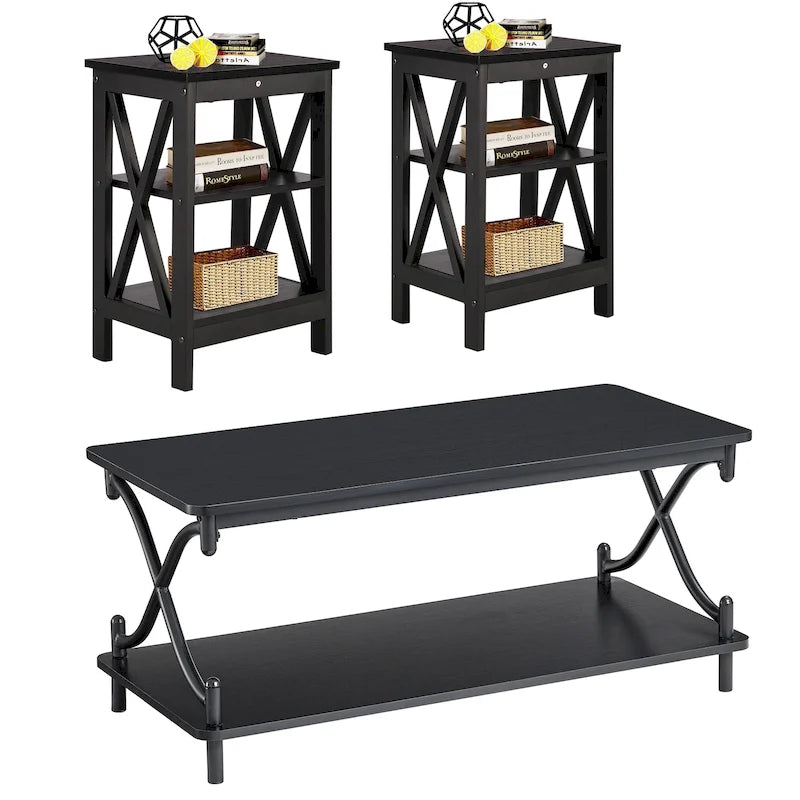 Javlergo Ensemble Table Basse et 2 Tables d'appoint Modernes 3 Pièces en Bois pour Salon