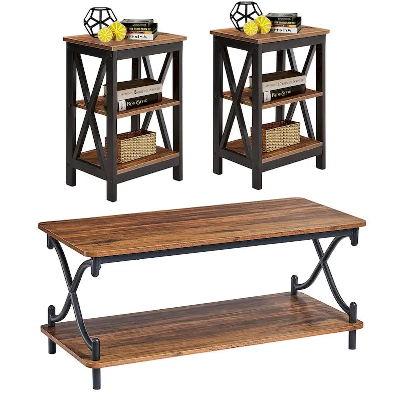Javlergo Ensemble Table Basse et 2 Tables d'appoint Modernes 3 Pièces en Bois pour Salon