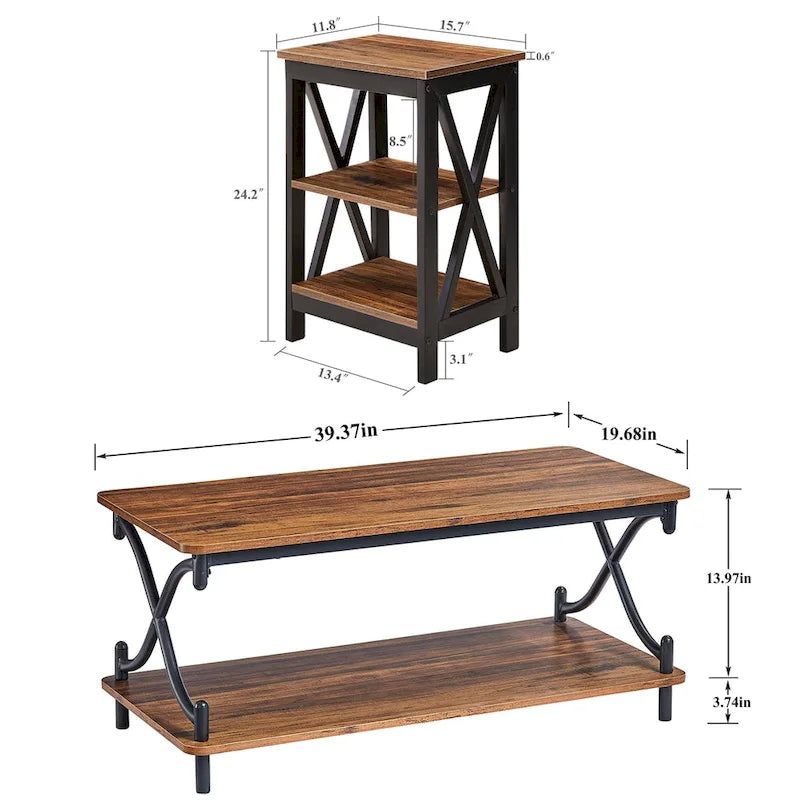 Javlergo Ensemble Table Basse et 2 Tables d'appoint Modernes 3 Pièces en Bois pour Salon