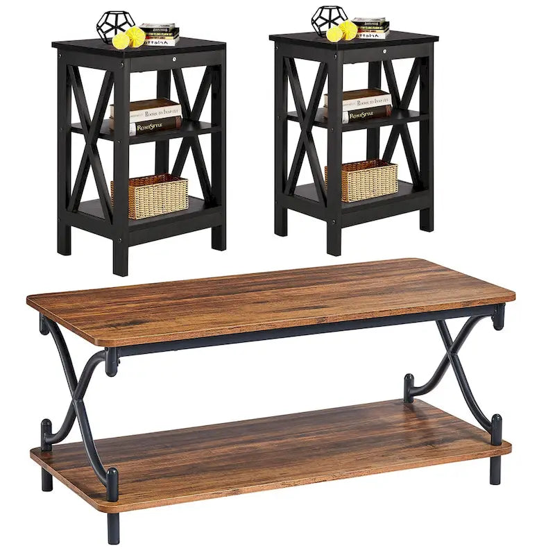Javlergo Ensemble Table Basse et 2 Tables d'appoint Modernes 3 Pièces en Bois pour Salon