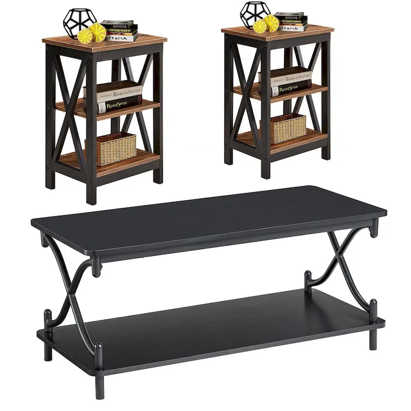 Javlergo Ensemble Table Basse et 2 Tables d'appoint Modernes 3 Pièces en Bois pour Salon