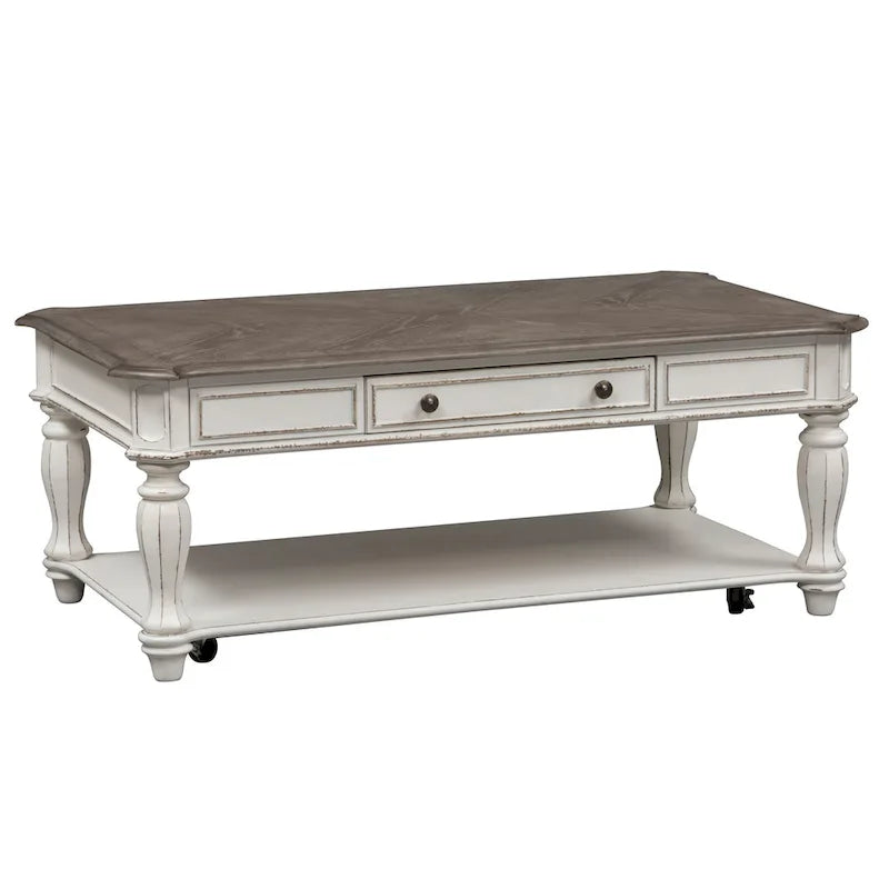 Set 3 Pezzi Magnolia Manor Bianco Antico (1 Tavolino da Salotto, 2 Tavolini Laterali)